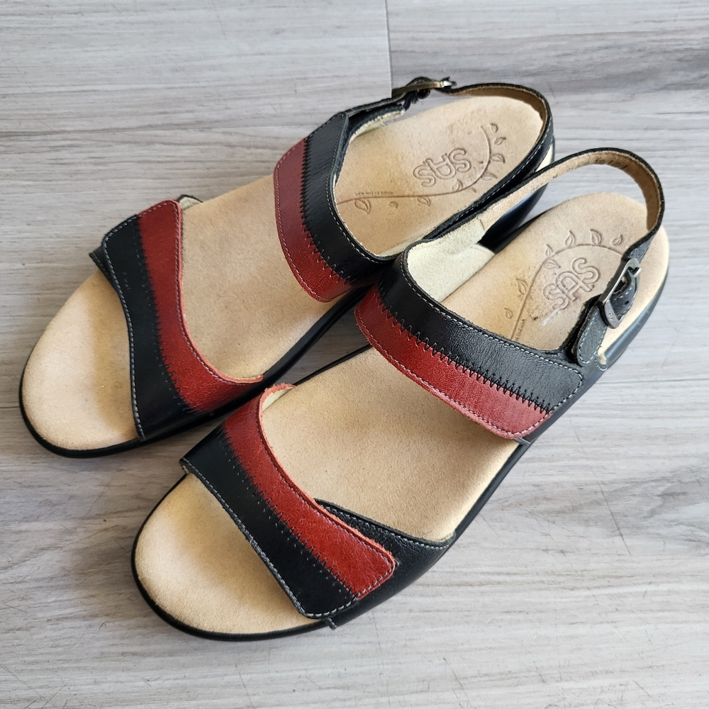 SAS Black and Red Leather Sandals